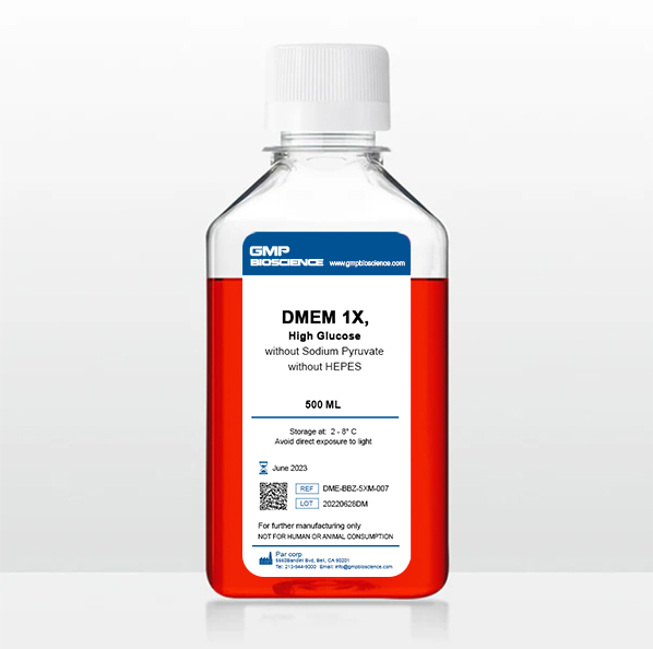 DMEM 1X, High Glucose, With L-glutamine, Without Sodium Pyruvate, Without HEPES